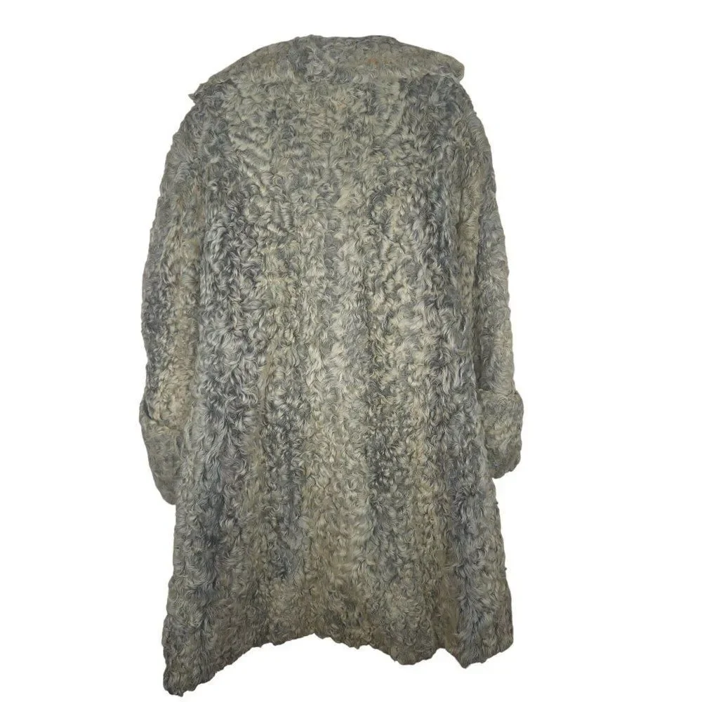 Vintage 50s Curly Lamb Mongolian Fur Coat Beige Gray Womens M Jordan Marsh - Picture 3 of 13